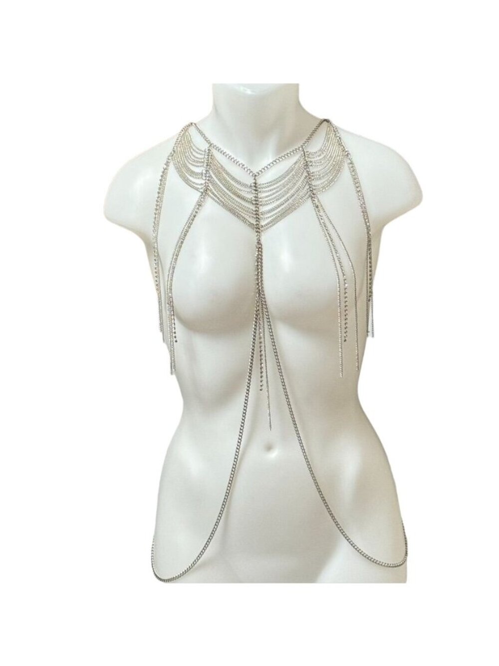 Body Belt Chain Body Belt Silver Tone Body Jewelry Bikini Harness Women’s Size M
